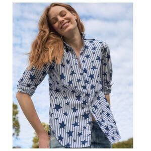 NEW Frank & Eileen Classic Stripe Stars Print Button Down Blouse Size Medium